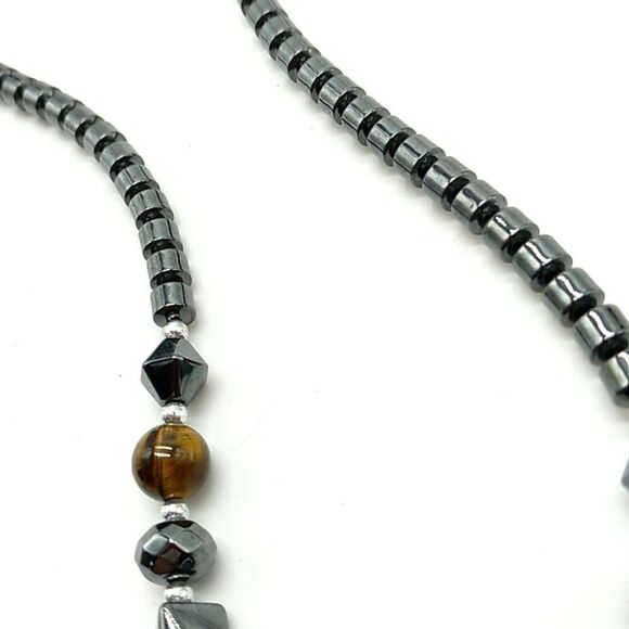 Men's/Unisex Hematite Beads & Lion's Head Pendant Necklace w/2 Cat's Eye Beads - Picture 11 of 14
